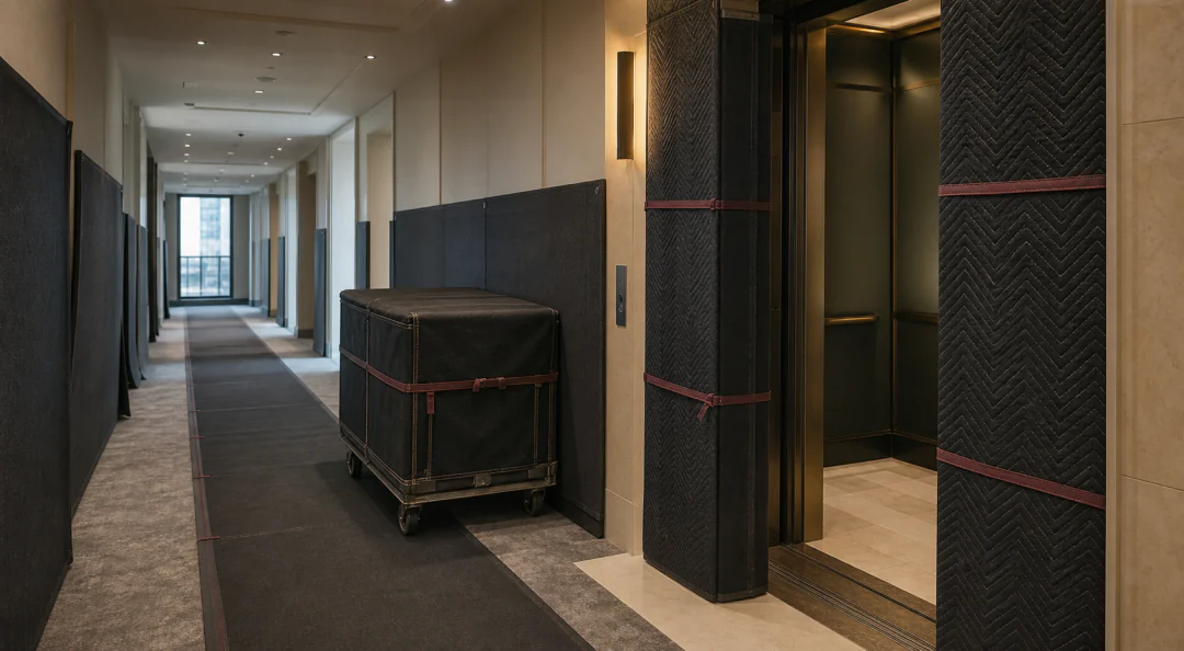 Condo corridor and elevator protected for a controlled renovation route